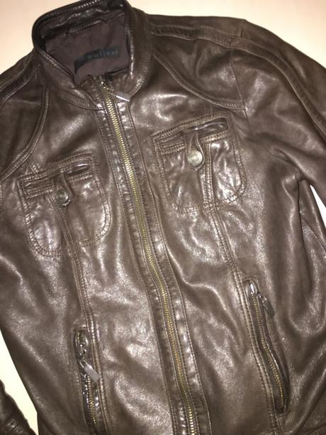 Pravá kůže hnědá bunda, vel s, oui set, s