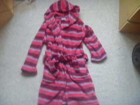 Červený pruhovaný froté župan vel. 6-8 let, 122