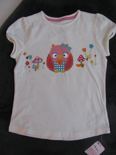 Bílé bavlněné tričko s obrázky a sovou, mothercare,128