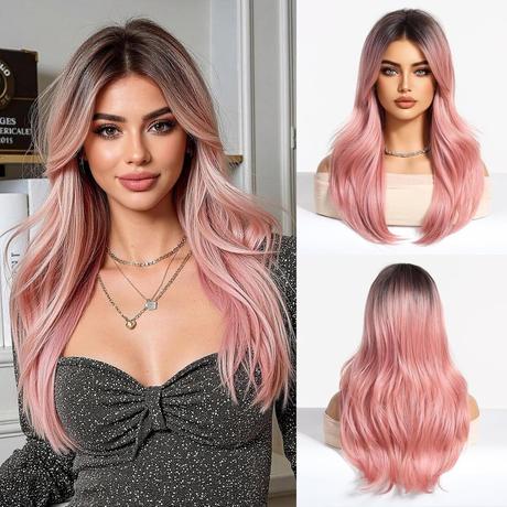 Ka775 dlouhá paruka růžová ombré, délka 50 cm,