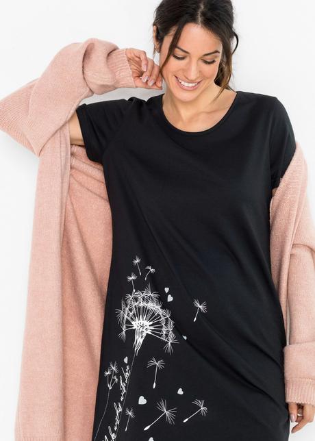 Noční košile s pampeliškou černá vel. s 36/38, bonprix,36 / 38 / s