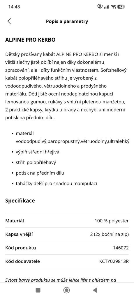 Prošívaný kabát alpine pro,vel.140/146, alpine pro,146