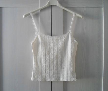 Bílé tričko triko tílko crop top s krajkou, s