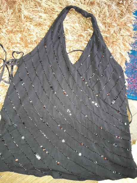 Triko slavnostní next hnědé se třpytkami nošené, next,xs