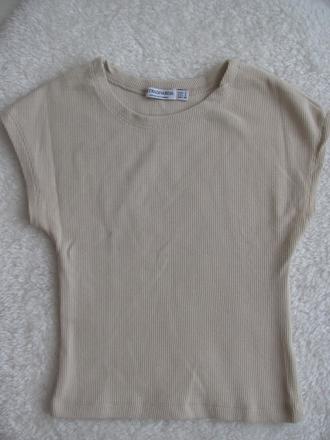 Crop top dívčí bavlněné žebrované béžové tričko, stradivarius,s