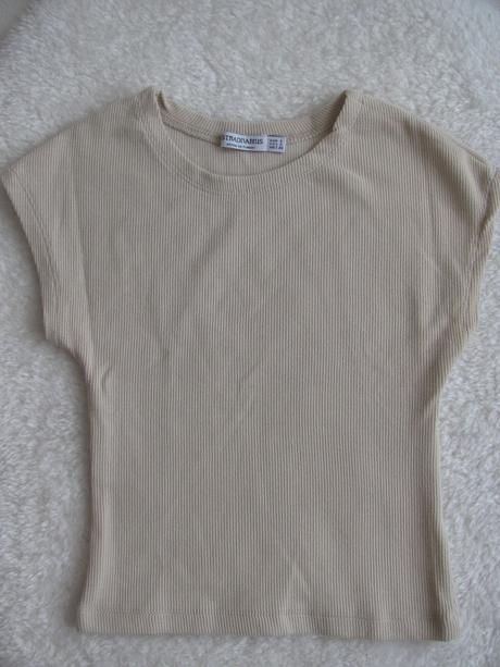 Crop top dívčí bavlněné žebrované béžové tričko, stradivarius,s