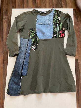 Khaki vintage šaty či tunika, vel cca s/m,měřte, u, s