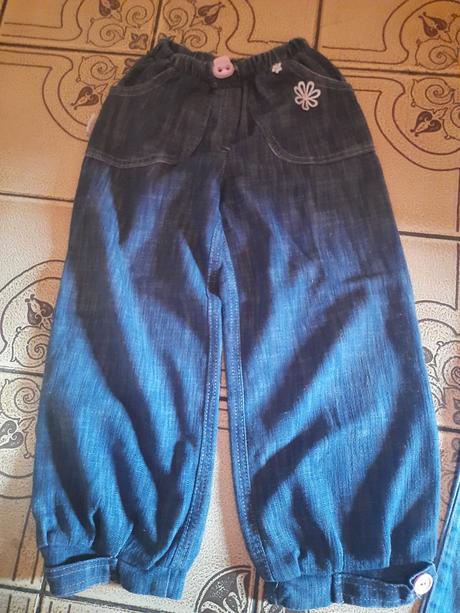 Dívčí rifle kočička, květy, proužky vel. 104 - 110, next,104