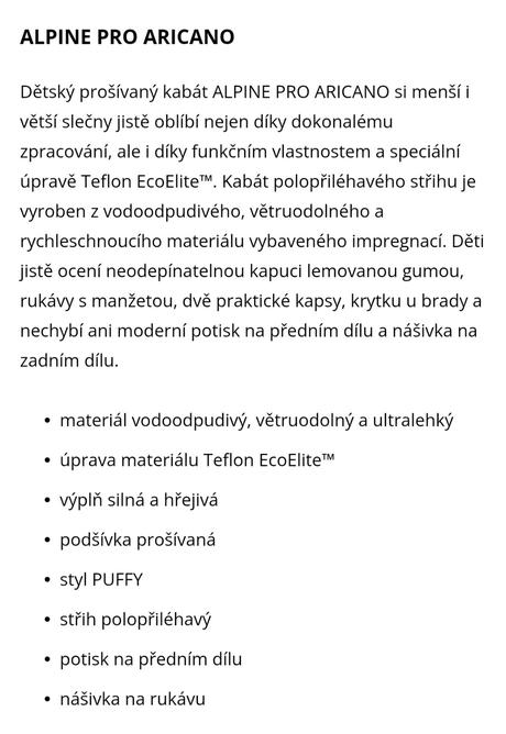 Dívčí kabát alpine pro aricano,vel.140/146, alpine pro,140