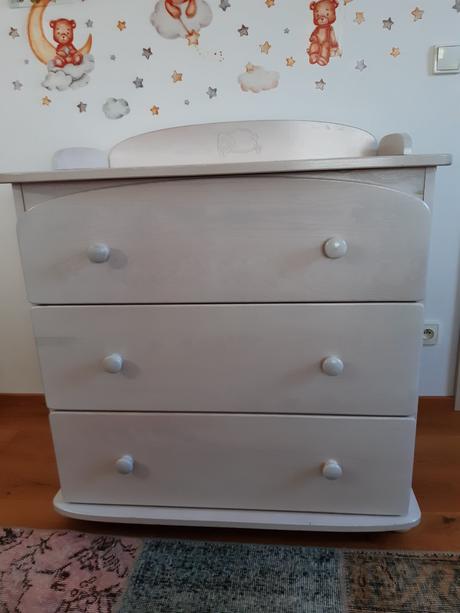 Dřevěná postýlka/s matrací/ + komoda, šířka (cm): 60,délka (cm): 90