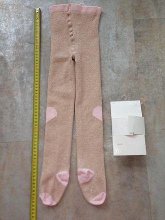 Punčocháče hm 2-3r.,98/104cm srdíčka zlatá růžová, h&m,24
