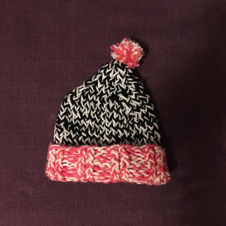 Pletená čepice černo-růžovo-bílá (vel. 56/62), 56