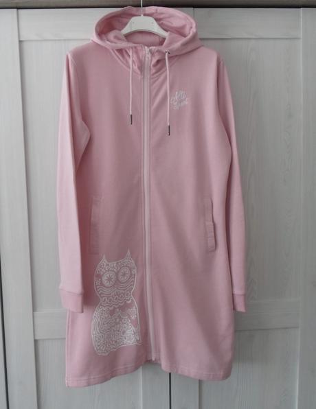 Růžová dlouhá mikina na zip s kapucí, s