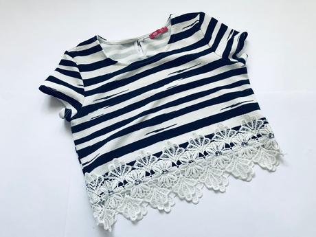 Společenský crop top modro bílé - v.11/12 let, young dimension,152