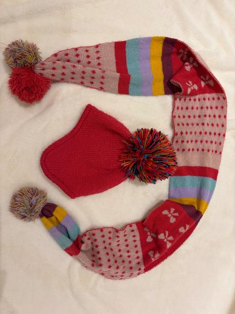 104/116 (růžová/vícebarevná) čepice a šála, h&m,104