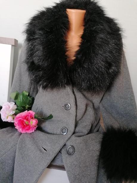 Flaušový kabát s kožešinou, s