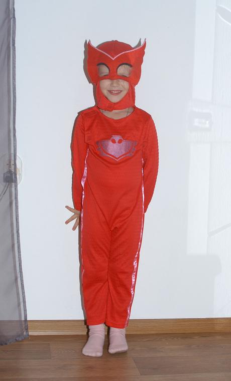 Karnevalový červený dětský kostým pj masks sovička, 