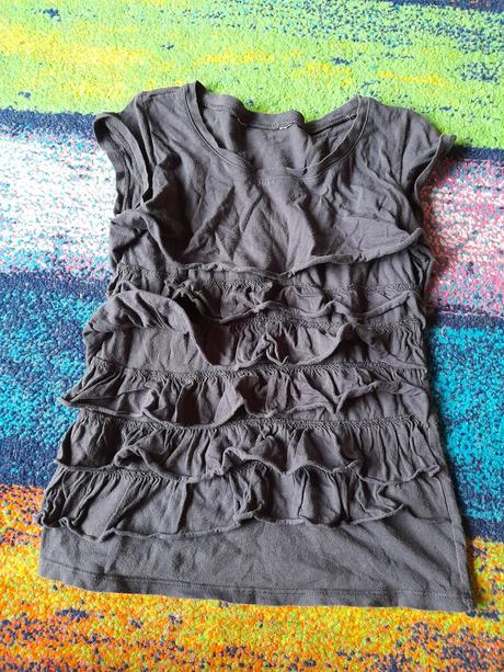 Kanýrové žabičkové šedohnědé tričko na holčičku, 116