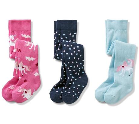 3-pack punčocháče tchibo s jednorožci +puntíkované, tchibo,86 / 92