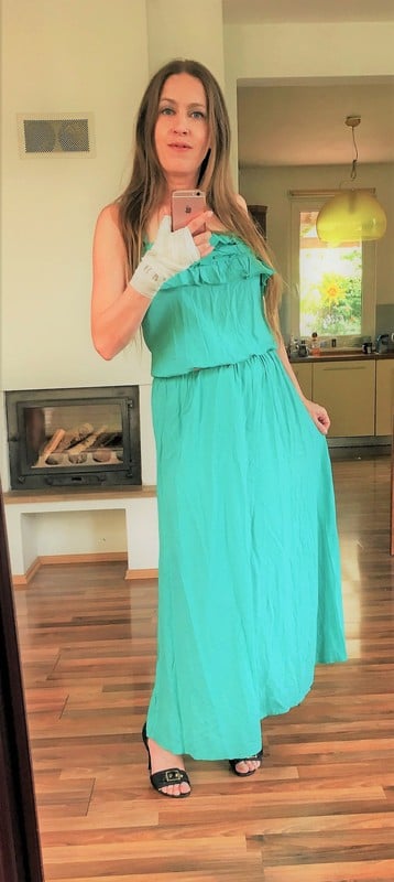 Mint maxišaty s volnáky, vel s/m, first angel, s