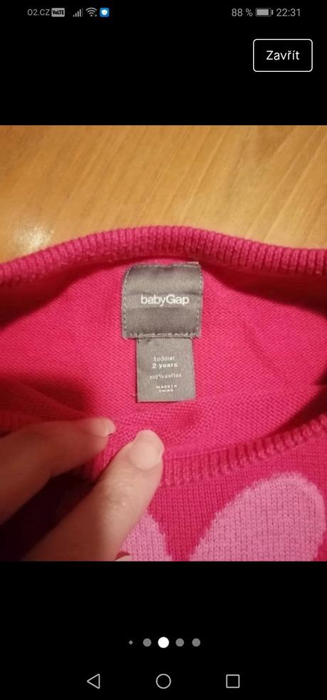 Dětský růžový svetřík, babygap, 92