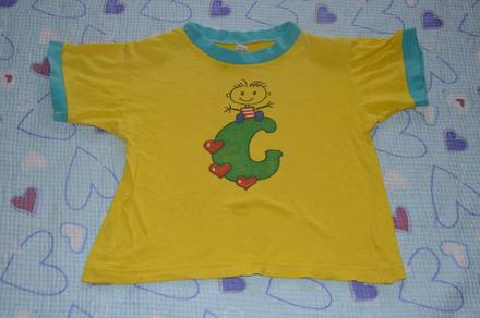 98, žluté bavlněné tričko s potiskem, 98