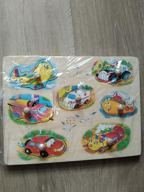 Dřevěná vkládačka dopravní prostředky se zvukem,