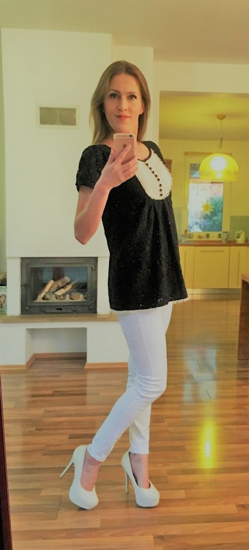 Krajka černobílý top, vel l-xl, next, next,l