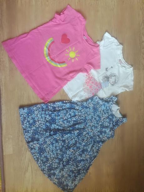 Letní sada pro holku vel. 98 (2x tričko+ šaty), 86–98