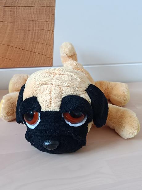 Plyšový pejsek mops vykulínek,