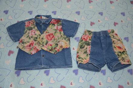 Džínový letní komplet, košile a kraťasy, 86