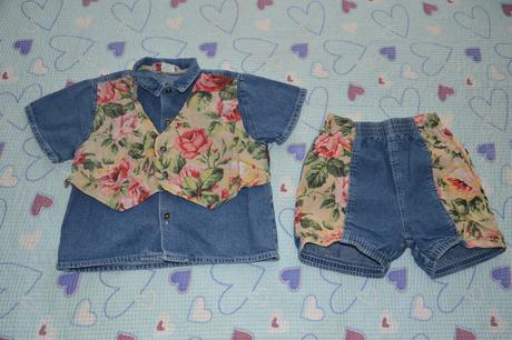 Džínový letní komplet, košile a kraťasy, 86