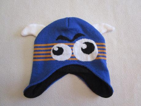 Pěkná modrá teplá čepička s obličejem, asi 2.5 let, 48