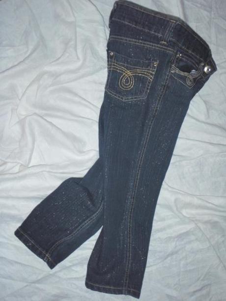 Luxusní delší riflové-stříbrné tříčtvrťáky, denim co,158