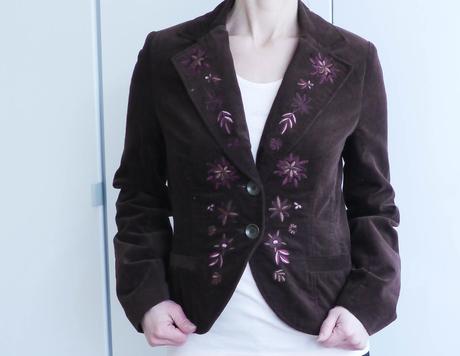 Hnede manzestrove sako s vysivkou kyticek vel.36/s, tally weijl,36