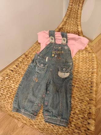 Džínové lacláče s kočičkou + tričko s melounem, marks & spencer,74