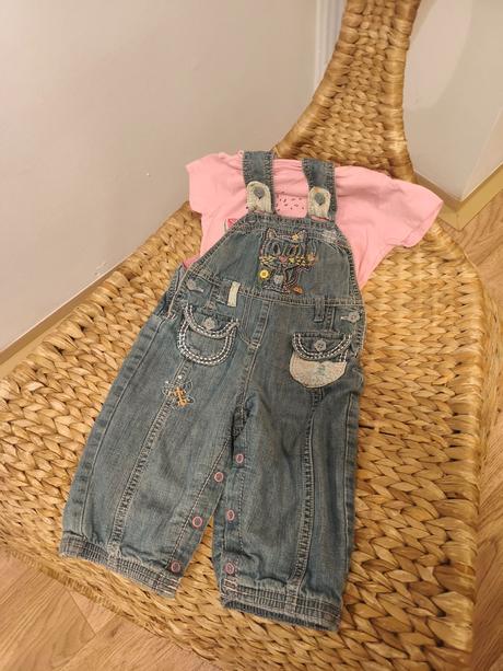 Džínové lacláče s kočičkou + tričko s melounem, marks & spencer,74