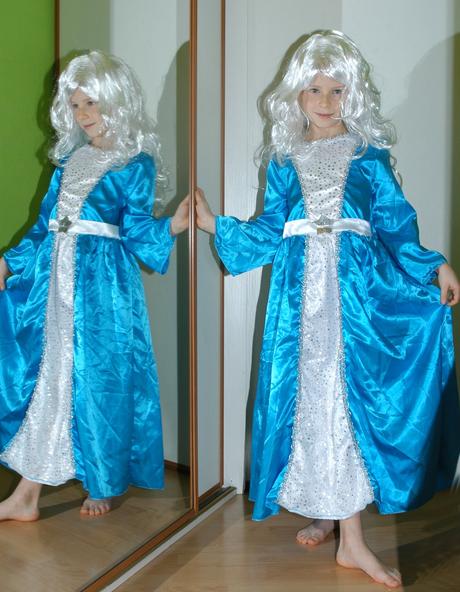 Karnevalové modré dlouhé šaty princezna i bohyně, 