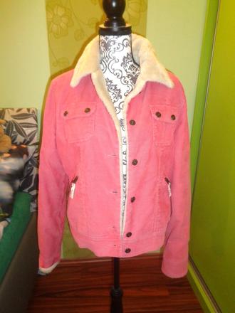 Super růžová manšestrová bunda podšitá kožíškem, xl