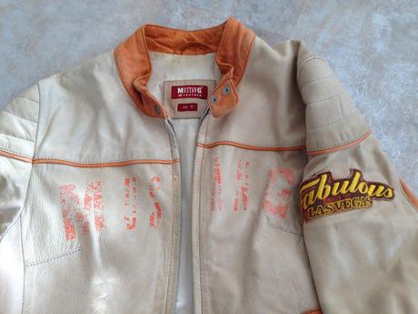 Kožená bunda mustang vel.s, 36 béžová oranž unisex, s