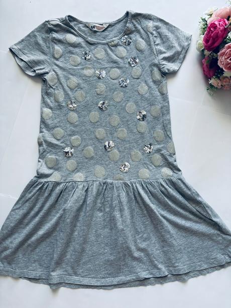 Ob/ šaty šedé s puntíky - v.134/140, h&m,134
