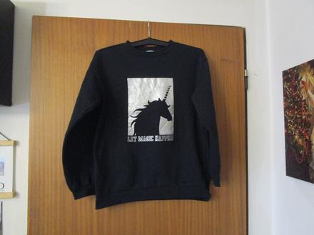 Černá oteplená mikina, vepředu stříbrný obrázek, primark,158