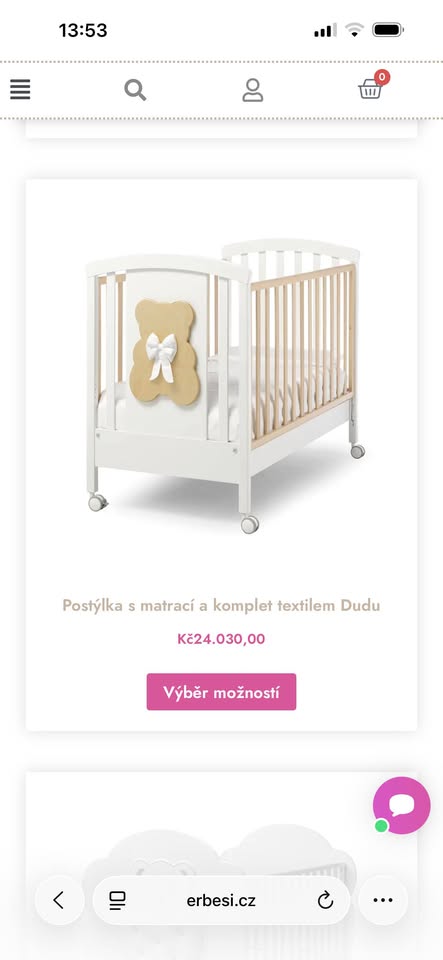 Erbesi kolebka postylka a přebalovaci pult, šířka (cm): 75,délka (cm): 135