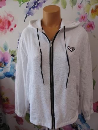 Froté bunda s kapucí,smaltované kovové logo prada, prada,40