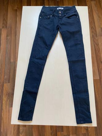 Tmavě modré úzké džíny na knoflíky, vel 25 cca xs,, xs