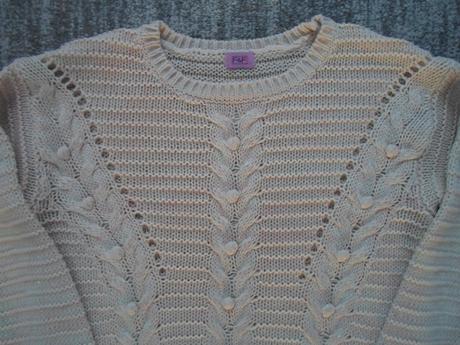 Růžový krémový pletený svetr svetřík, f&f,158