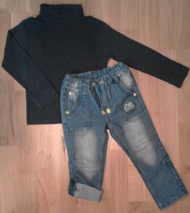 Džíny + 3/4 kalhoty a rolák - vel. 98, 98