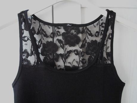 Černé krajkové tričko tílko bílý top, h&m,s