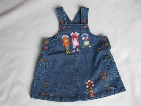 Džínové šaty s ptáčky + triko, next,62