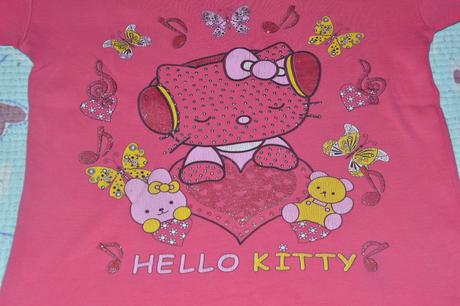 Stř. růžové bavlněné tričko s hello kitty, třpytky, 116